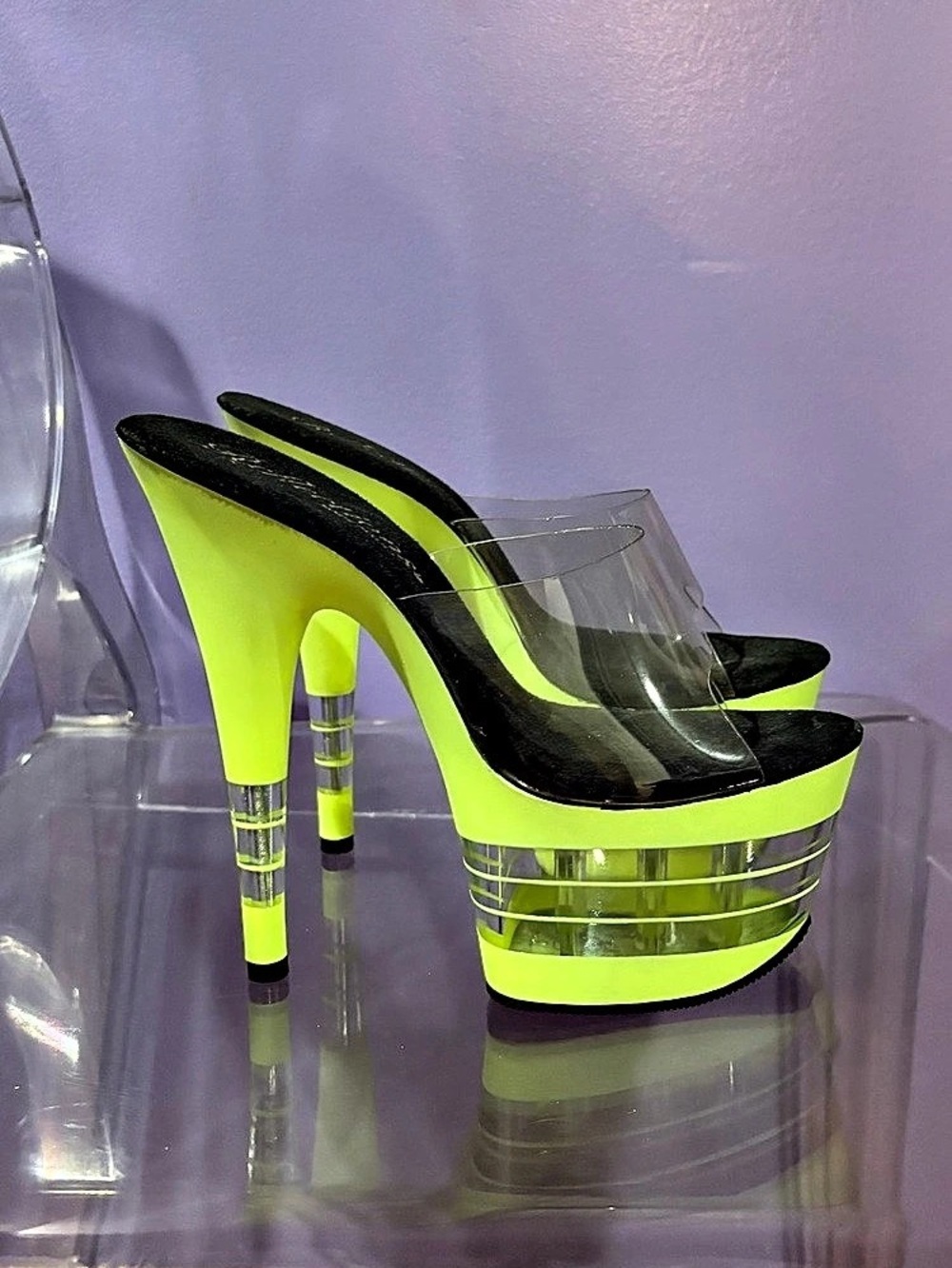 Reflections Neon Yellow/Green Platform Heels - Picture 2 of 4